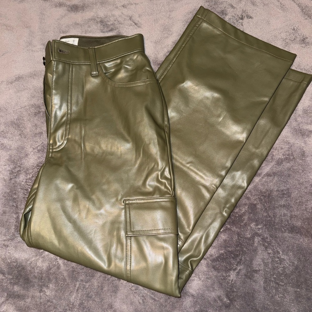 Abercrombie & Fitch Olive Green High-Rise Faux Leather Pants